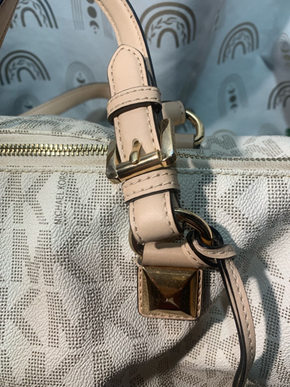 Michael Kors Beige/Tan MK Signature Satchel - Picture 6 of 10